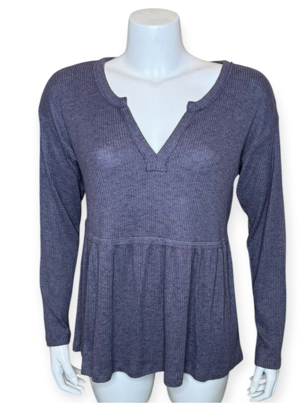 Maurices Ribbed Babydoll Top Tee S Split V-neck Empire Waist Purple